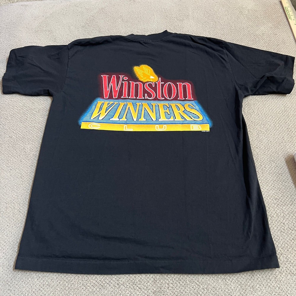 Vintage‎ 1995 Winston Winners Club Pocket T-Shirt Black Single Stitch USA XL